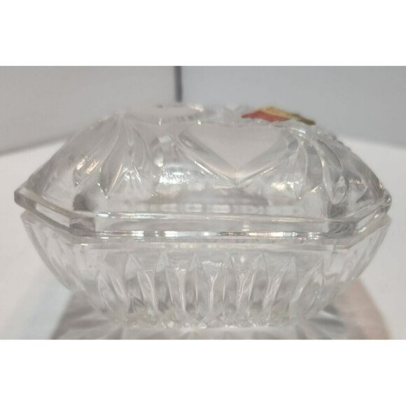 Vtg Anna Hutte Bleikristall Lead Crystal Hearts Octagonal Trinket Dish With Lid - Picture 4 of 14